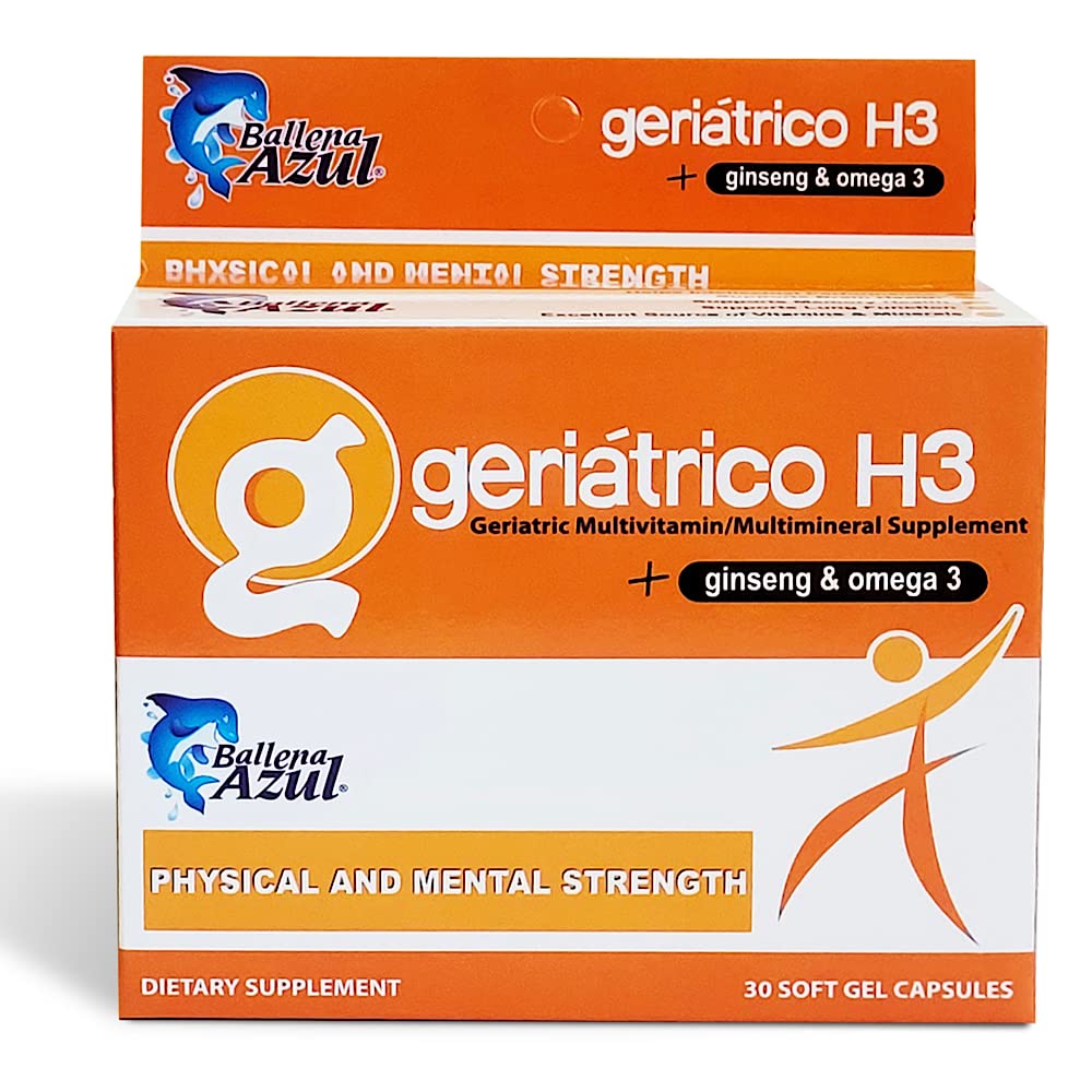 Ballena Azul Kosttillskott, Geriatric Multivitaminer, Ginseng och Omega 3