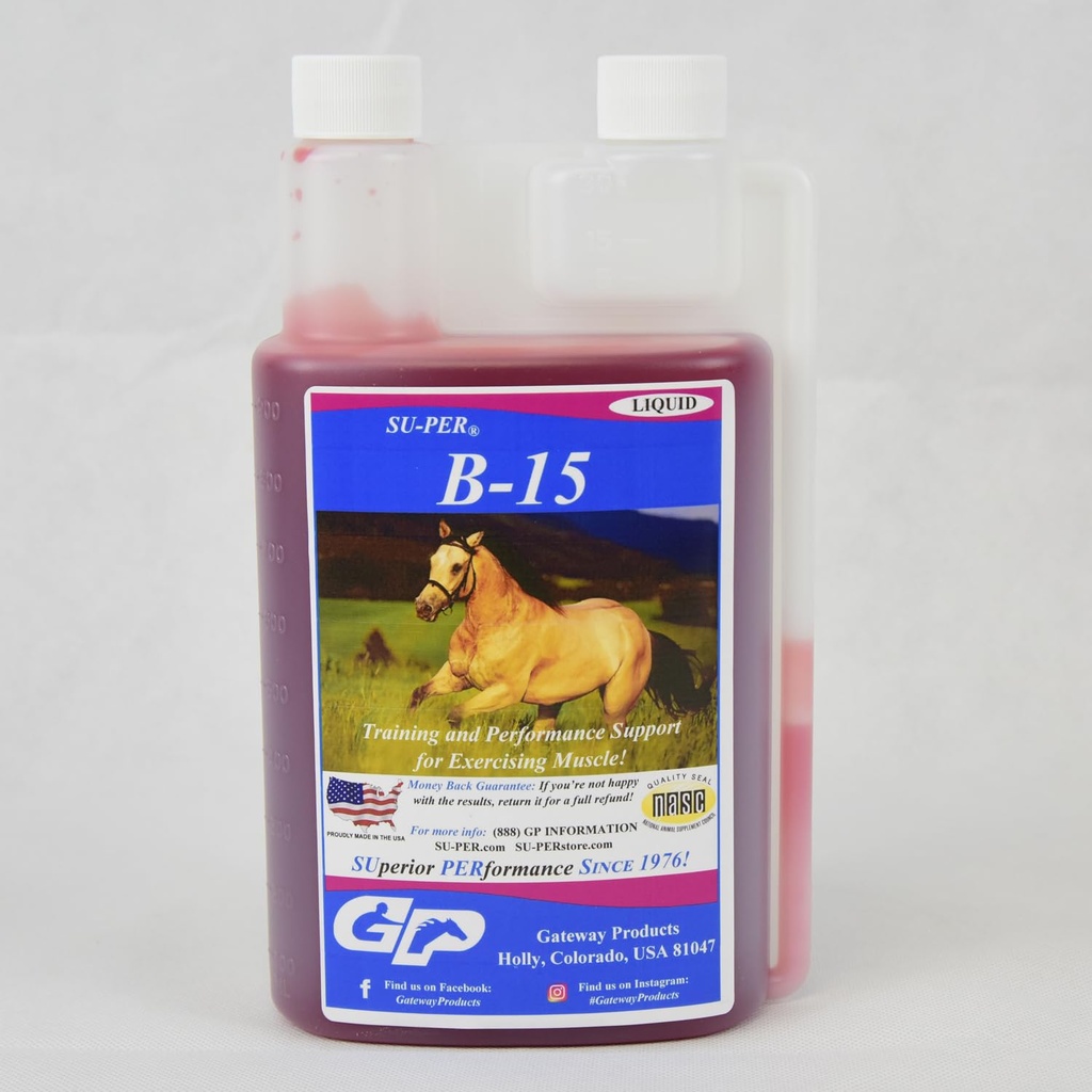 SU-PER B-15 Vitamin Supplement for Horses - Equine Vitamin B-15 Liquid for Performance Support - Supports Normal Cardiovascular Immune & Muscle Function - 1 Quart