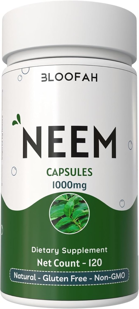 Neem Leaf Capsules 1000mg Powder | Azadirachta Indica Leaf Herbal Supplement | Non-GMO, Gluten-Free | Inga konstgjorda tillsatser | Traditionell Herbal Formel (120 greve 1)