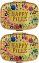 2 Packs Vintage Pill Organizers Metal Retro Pill Boxes Cute Pill Cases for Purse/Pocket Portable Compact to Hold Vitamins/Tylenol/Supplements/Meds/Tablet (Happy Pills with Mirror Inside)