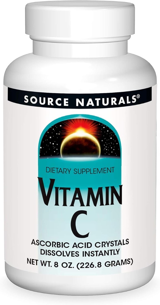 Källa Naturals Vitamin C - Ascorbic Acid Crystals Det löser omedelbart kosttillskott - 8 oz