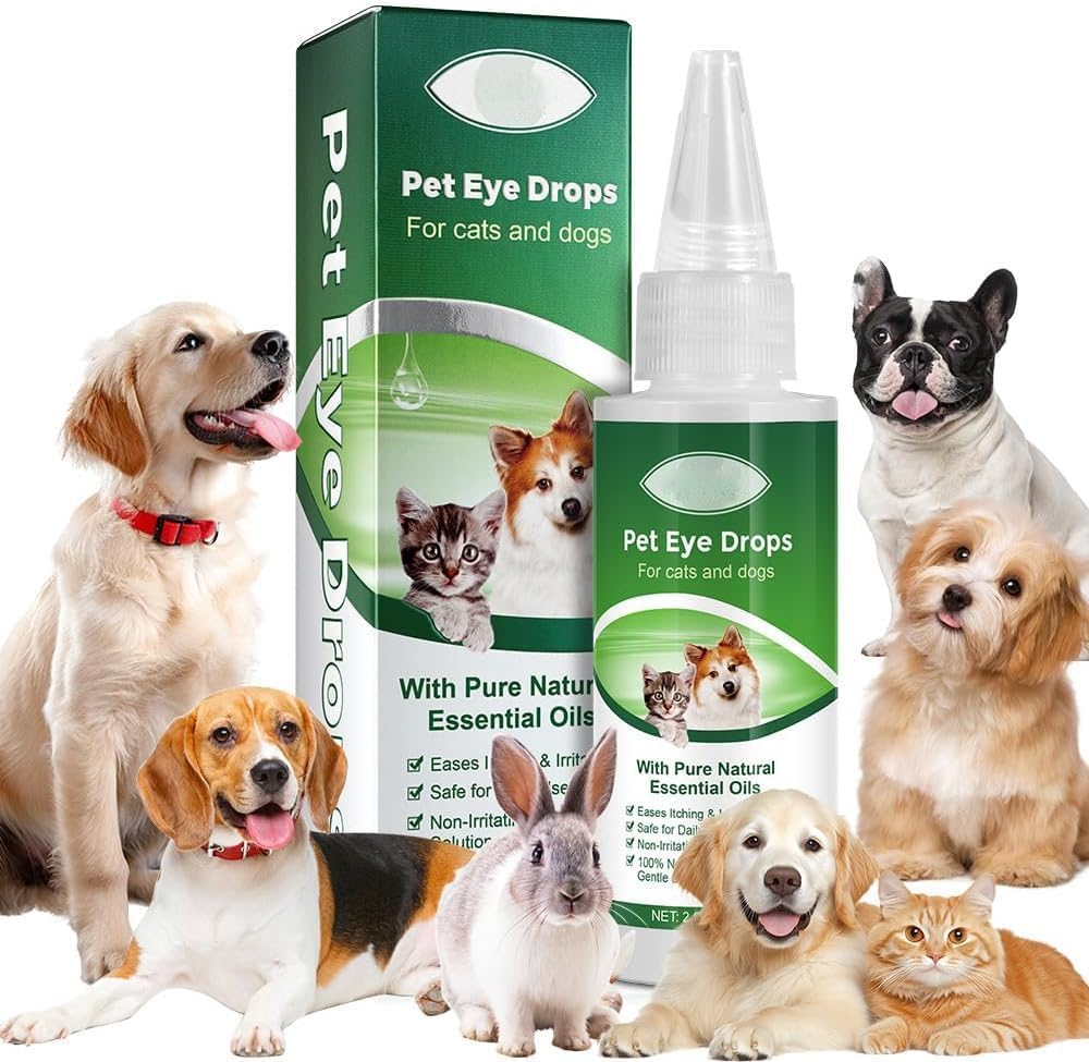 AIQIUSHA Dog Eye Drops 60ML för All Animal Eye Wash, Hjälpar Relieve Pink Eye & Allergy Symptom,Eases Itching & Irritation, med rena naturliga essentiella oljor 100% Naturliga, Säker, Gentle och icke- Giftiga