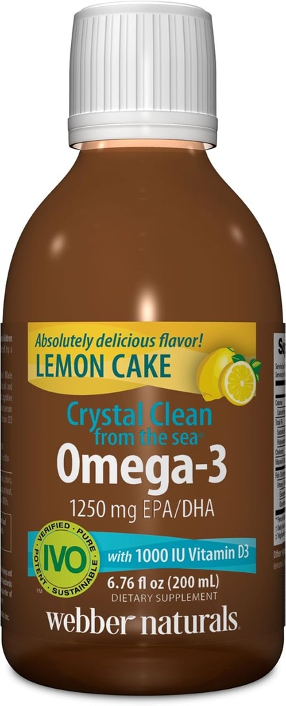 Webber Naturals Crystal Clean från Sea Omega-3 med vitamin D3, Lemon Cake, 6,67 Fluid Ounce