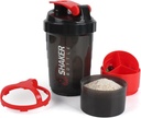 Shaker Bottle,16oz Protein Shaker Bottles med Mixing Ball, 3 i 1 Leak-proof GYM Shake Cup med Powder Storage & Pill Tray, idealisk för träning, BPA Free (Red)
