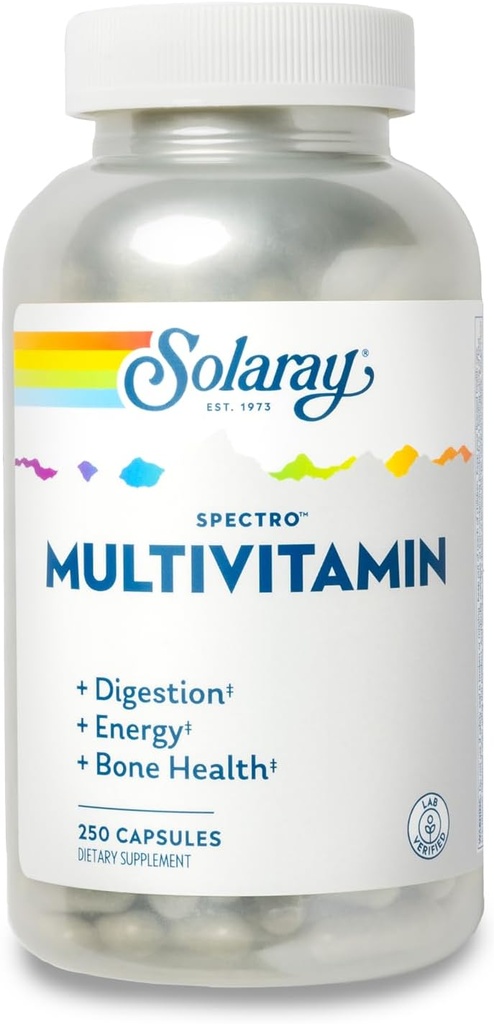 SOLARAY Spectro Multivitamin med järn - Multi Vitamin med kalcium, Magnesium, Energizing Greens, Herbs & Digestive Enzymes - Digestion, Energy och Bone Health Support (41 Serv, 250 CT)