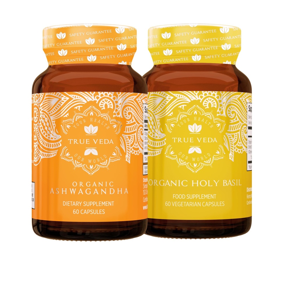 True Veda Mood Bundle USDA Organic | Multi-Award-Winning | Organisk Ashwagandha KSM-66® | Organisk Helig Basil med vitamin B6