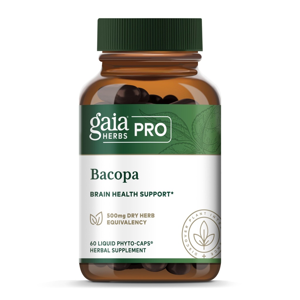 GAIA HERBS PRO Bacopa - Brain Health & Nootropic Support - 60 flytande Phyto-Caps (30 portioner)