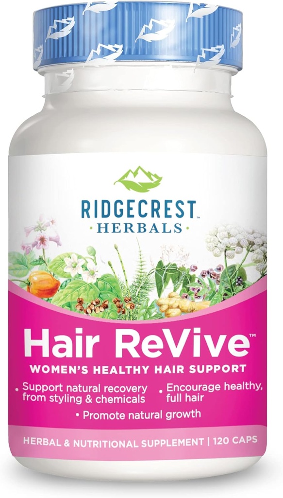 RidgeCrest Herbals Hair ReVive, Nutritional Hair Supplement med vitamin C, Biotin (6000mcg), Zink och koppar, hår vitaminer för kvinnor att stödja hälsosamt hår, hud och naglar (120 Caps, 30 portioner)
