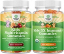 Bundle of Plant Based Kids Multivitamin Gummies - med vitamin A, C, D3, E, B6 & B12, Zink & Iodine och Organic Kids Immune Support Gummies - Vegan Organic Vitamin D med vitamin C och Zink