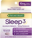Naturens Bounty Melatonin, Sleep3 Maximal Styrka 100% Drug Free Sleep Aid, L-Theanine & Nighttime Herbal Blend Time Release Technology, 10mg, 30 Tri-Layered tabletter