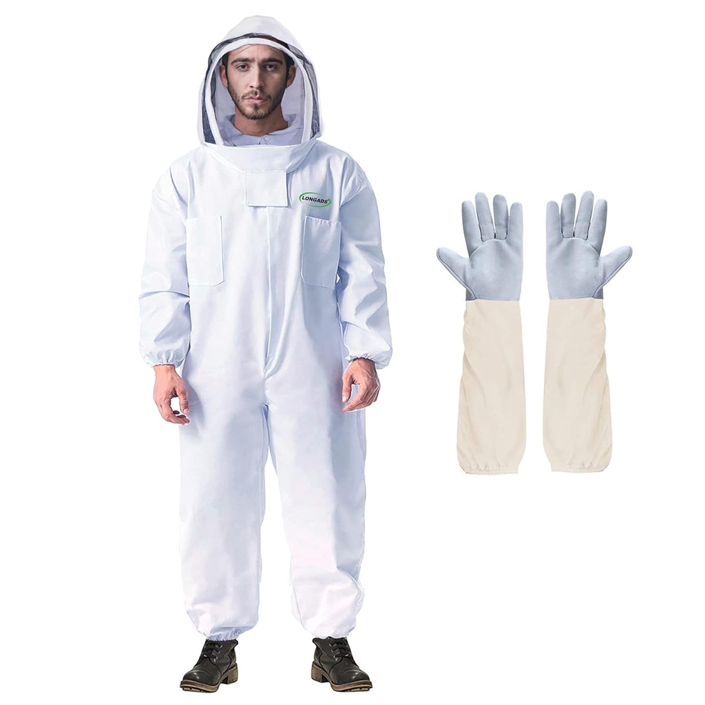 LONGADS Professional Bee Suit for Men Women, Beekeeping Suit Beekeeper Suit med Glove &Ventilated Hood, Multi-Size Bee Outfit för Backyard och Bee Keeper för Bee Keeper Catcher Christmas Costume