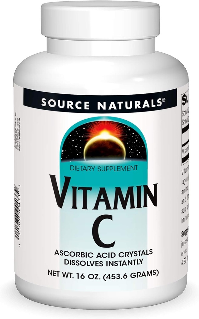 Källa Naturals Vitamin C - Ascorbic Acid Crystals Det löser omedelbart kosttillskott - 16 oz