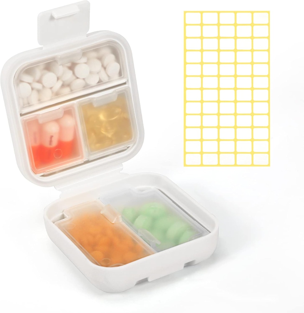 Dynippy Daily Pill Organizer 5 Compartments Portable Moisture Proof Small Pill Case för Pocket Purse Travel Pill Box Portable Medicine Vitamin Fish Oil Holder Container (White)