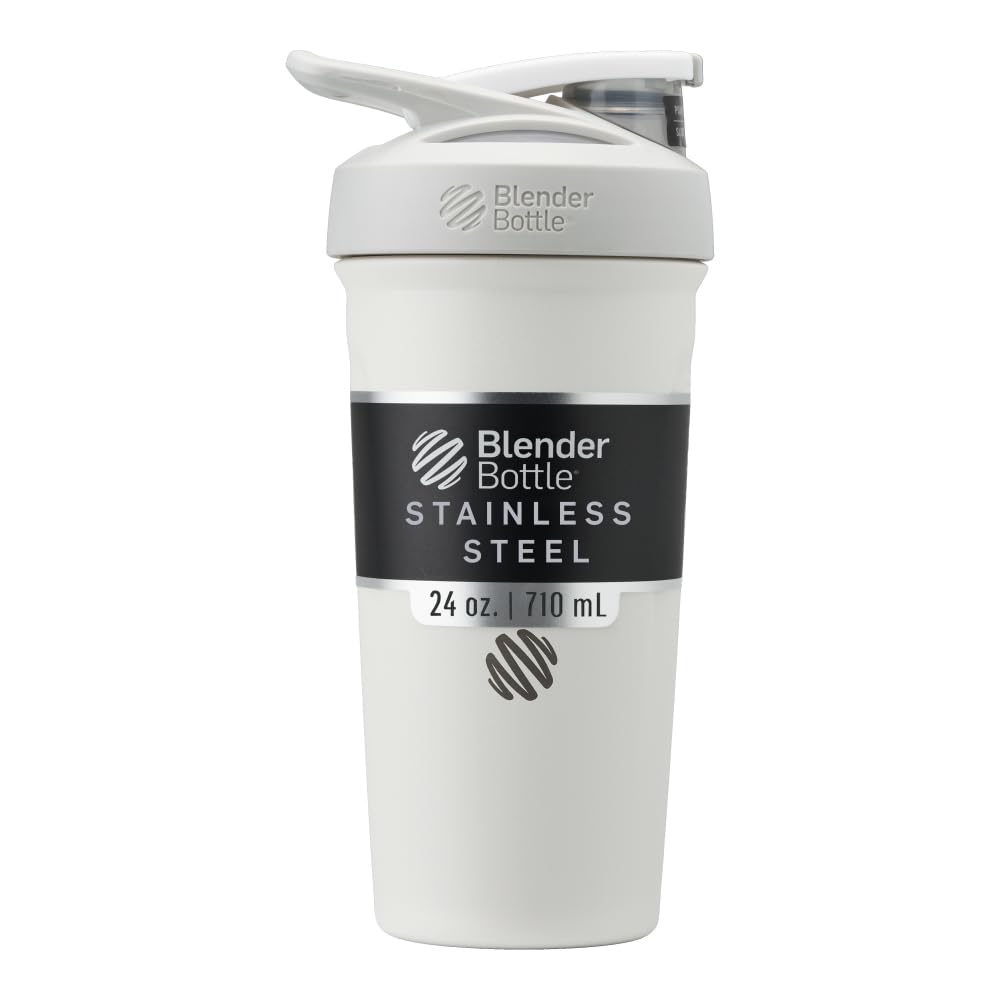 BlenderBottle Strada Shaker Cup isolerad rostfritt stål vattenflaska med Wire Whisk, 24-unce, vit