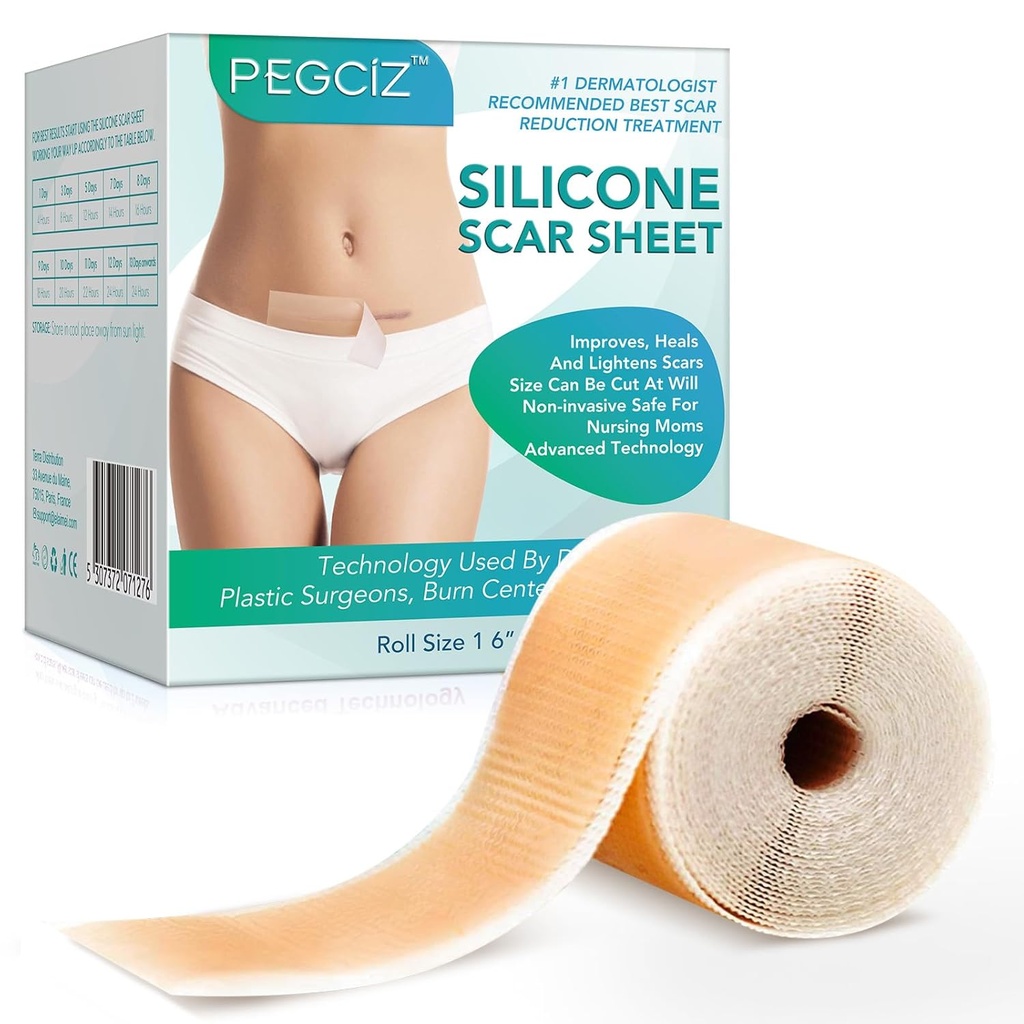 Silicone Scar Sheets, Silicone Scar Tape, Silicone Sheets for Scars, Scar Away Silicone Scar Sheets for Face, Acne, Keloid,Burns,Stretch Mark,C-Section Surgical Scars Removal (1,6" x 60 "Roll-1,5M)
