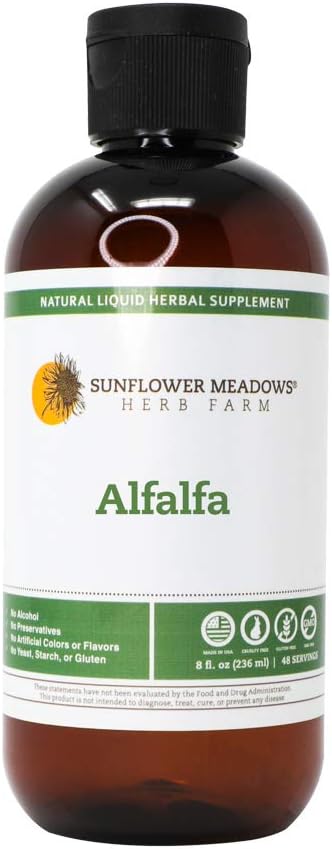 Alfalfa Liquid Herbal Supplement - 8oz- Alkoholfri, icke-GMO, gjord med organiska ingredienser