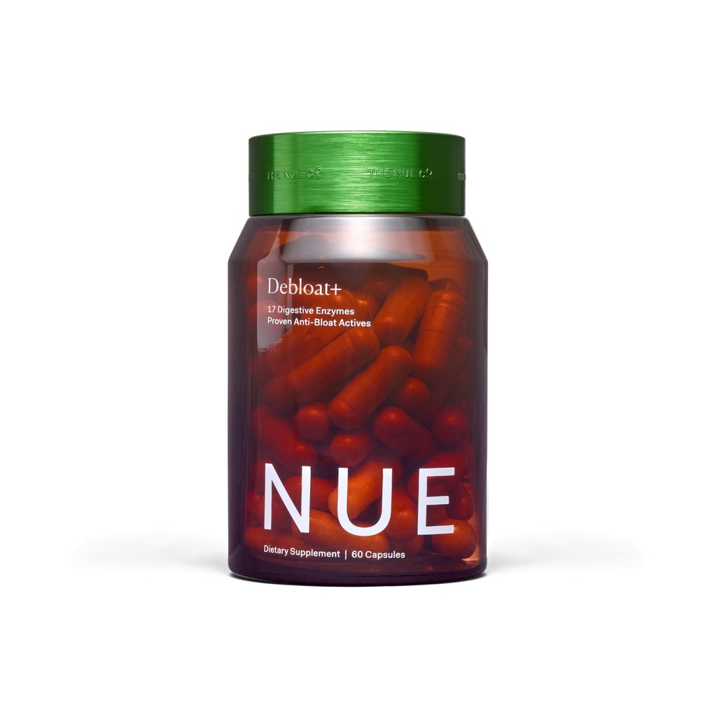 Nue Co. Debloat+ Tillägg, uppblåsthet, lugn gas och buksmärta, immunitetsstöd, förbättrar gut hälsa, Vegan, Gluten Free, 60 kapslar