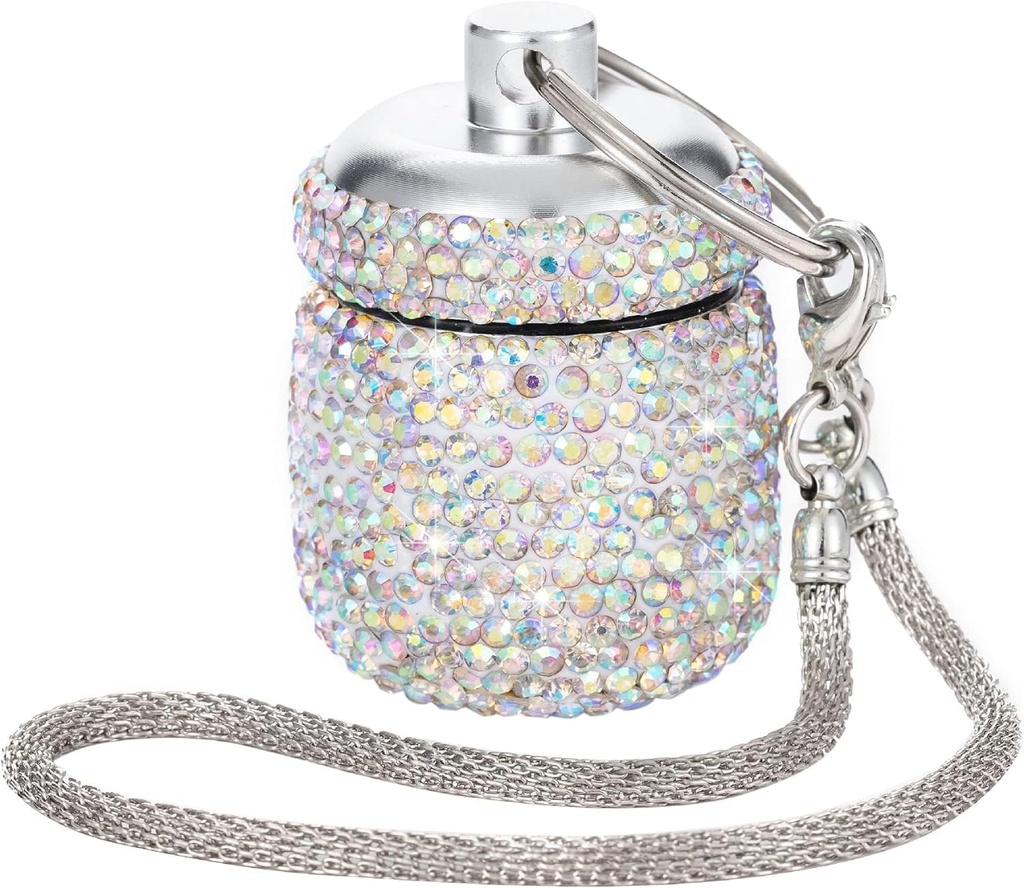 AB Diamond Small Pill Organizer Medication Lock Box Cute Pill Case för Purse Jewelry Ring Holder med Keychain Medicine Storage för vitamin Supplement