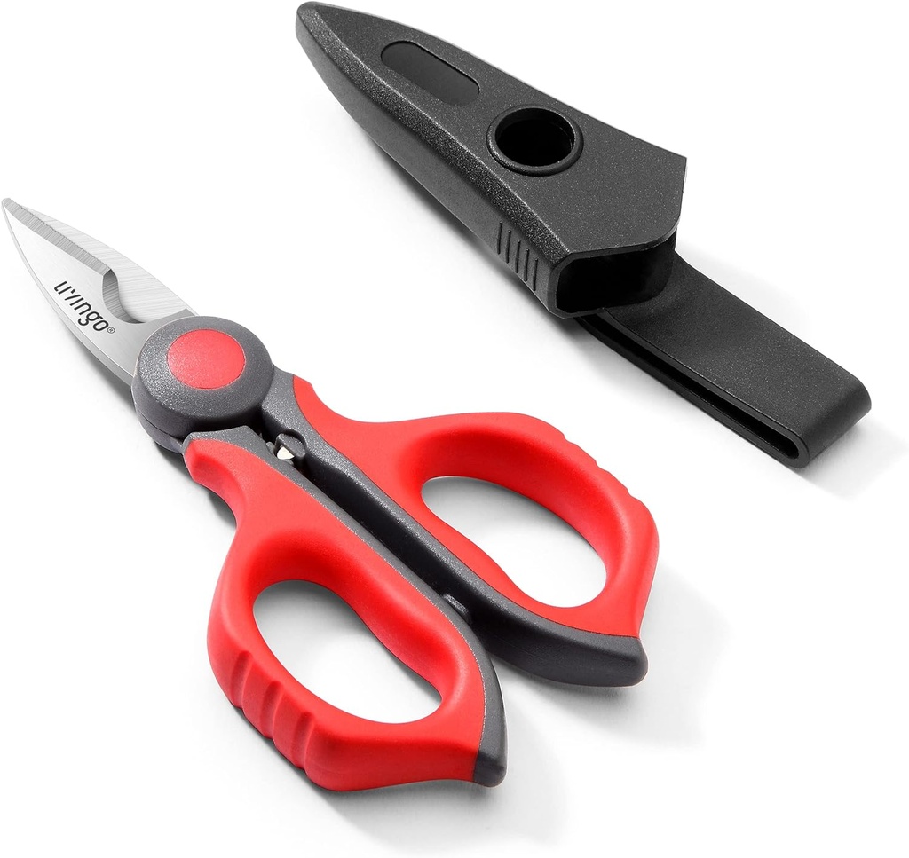 LIVINGO Electrician Scissors: 6 Inch Sharp Heavy Duty Wire Shears - Rostfritt stål Serrated Notch Blade med Belt Clip, Stripper Fiber Optic, Crimping Aluminium Copper Soft Cable Line