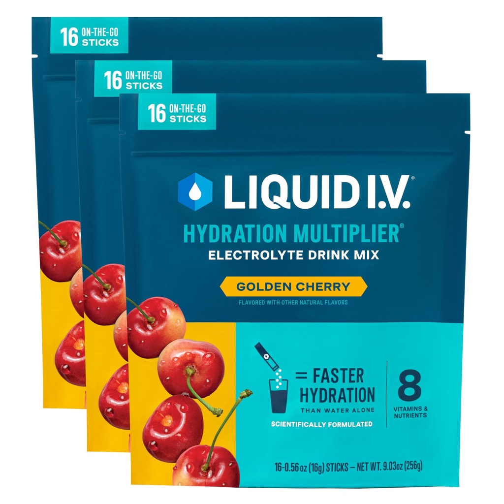 Flytande I.V.® Hydration Multiplier - Golden Cherry | Electrolyte Powder Drink Mix | 3 Pack (48 portioner)