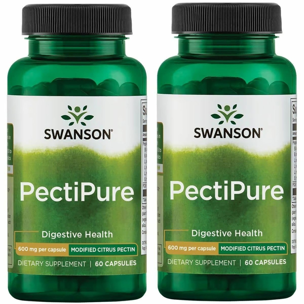 Swanson PectiPure Modified Citrus Pectin-Supports Digestive Health and Cellular Health-Delivers Minst 82% Galacturonic Acid-Natural Wellness Supplement (60 kapslar, 600mg Varje) 2 Pack