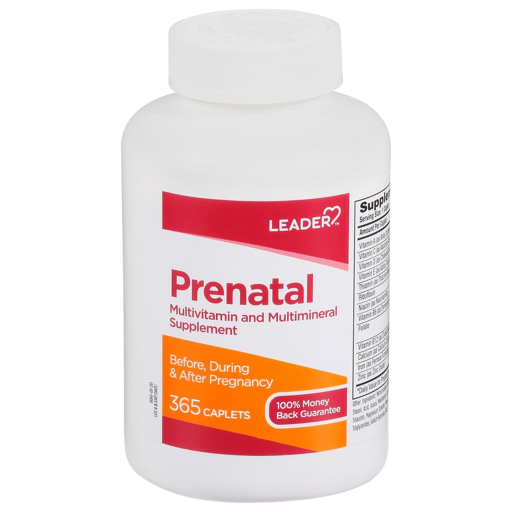 LEADER Prenatal Multivitamin med 800mcg Folic Acid & Essential Nutrients för Hälsosam Graviditet & Fetal Utveckling, DHA, Hög Potens Vitamin För Att Förvänta Mödrar, Daglig Support, 365 Caplets