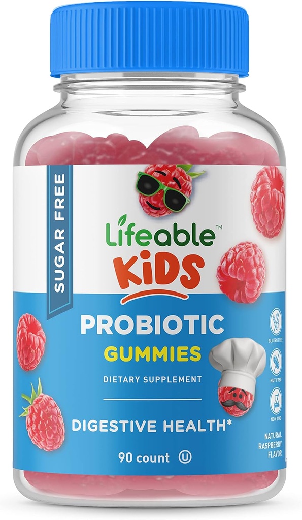 Livlig sockerfri probiotika för barn - Great Tasting Natural Flavor Gummy Supplement Chewable - GMO Free, Vegetarian, Gluten Free - för Gut Health och Immune Support - för barn - 90 Gummies