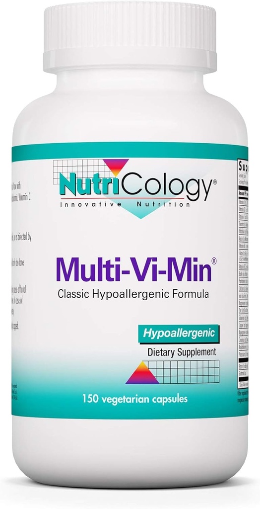 Nutricology Multi-Vi-Min Supplement - Multivitamin för män och kvinnor, med järn, dagliga vitaminer, för vuxna, hög styrka, biotillgänglig, vegetarisk kapslar - 150 greve