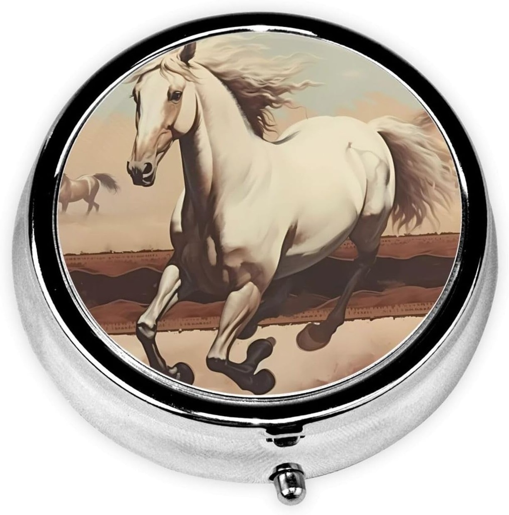 Pill Box, Small Pill Case för Purse & Pocket, Cute Medicine Organizer Travel Pillbox, Portable Pill Container Holder för att hålla Vitaminer, Medicinering, Fisk Oil och Supplements,Prancing White Horse