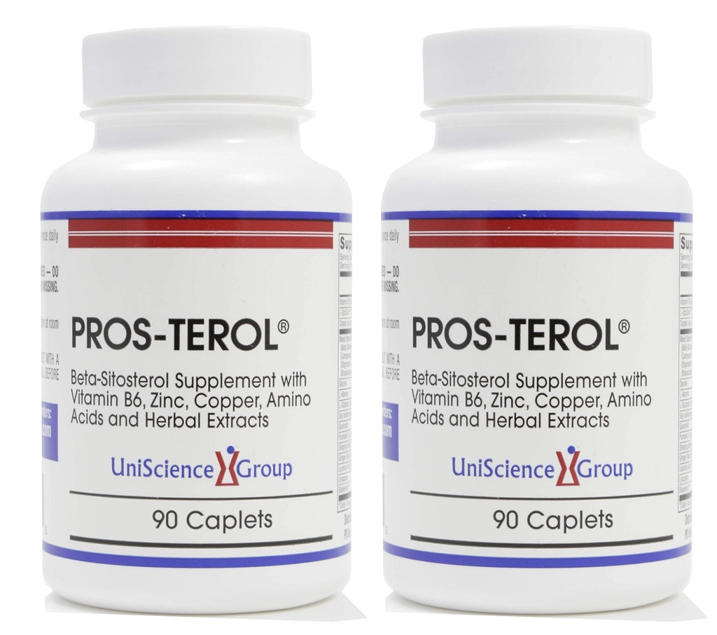 Pros-TEROL (2 flasksats), Prostate Relief med 900 mg Plant Sterols med Pumpkin Seed, Stinging Nettle Root, Ginger Root, Licorice Root Extracts 90 Caplets