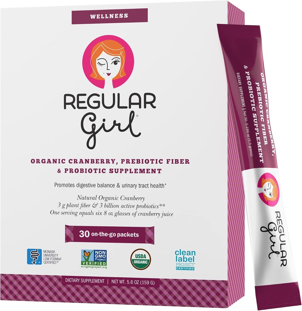 Regelbunden Girl Wellness - Organic Cranberry, Prebiotic Fiber & Probiotic Supplement, 30 portioner