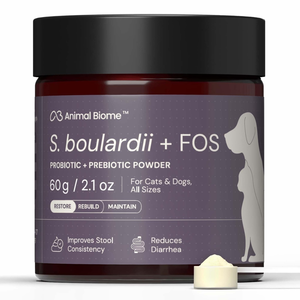 AnimalBiome Pet Probiotics - S. boulardii + FOS Probiotisk och prebiotisk pulver för hundar och katter 60g