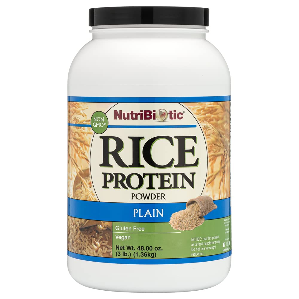NutriBiotic Plain Rice Protein, 3 Lb (1,36 kg) | Low Carb, Vegan & Raw Protein Powder | Grown and Processed Without Chemicals, Gluten eller GMO | Keto Friendly & Easy to Digest