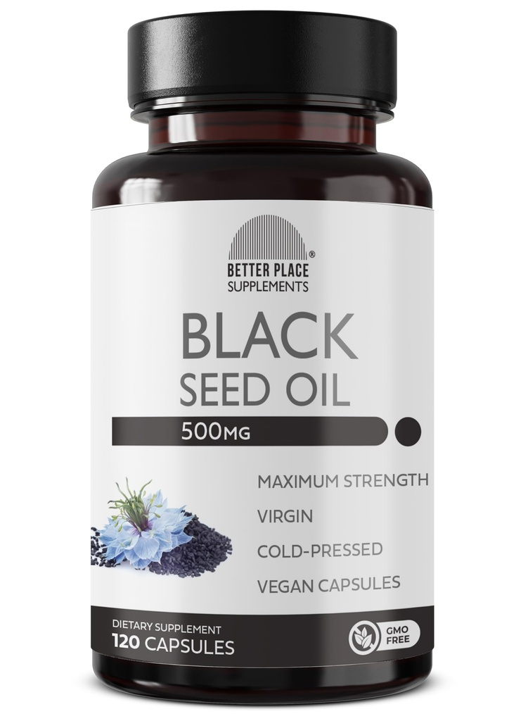 Black Seed Oil Capsules | (Non-GMO & Vegan) Cold-Pressed Nigella Sativa Tillhandahåller Pure Black Cumin Seed Oil | Super Antioxidant för Digestion, Joints, Hair & Skin | 500mg per kapsel