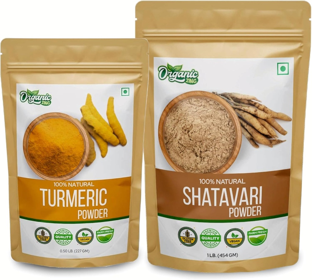 ORGANIC ZING Shatavari- 454g och gurkmeja pulver- 227g
