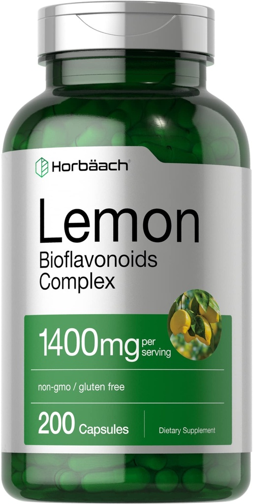 Horbäach Lemon Bioflavonoids Supplement | 1400 mg | 200 kapslar | Komplex med Rutin och Hesperidin | Non-GMO och Gluten Free