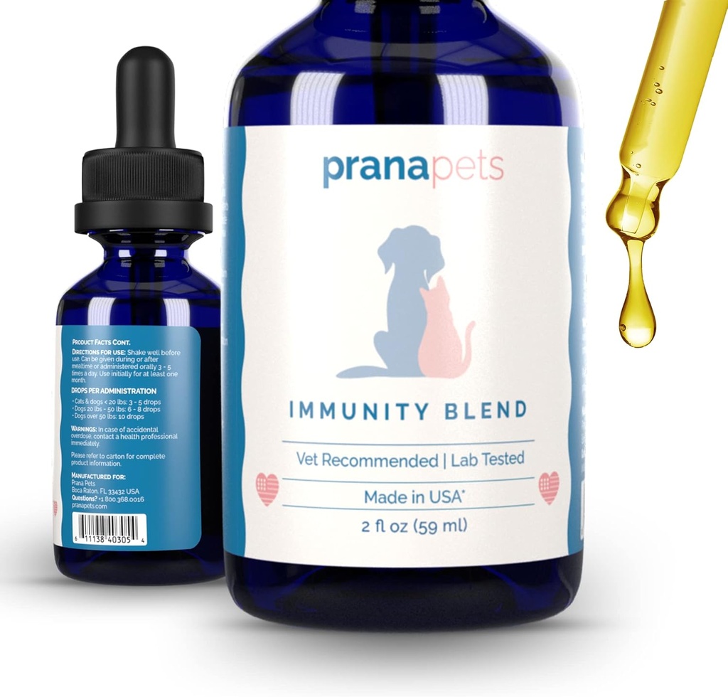 PranaPets Immunity Blend Supplement för hundar och katter | Naturligtvis hjälper till att lindra trötthet och svaghet hos husdjur | Främja ökad energi, normal aptit och immunstöd