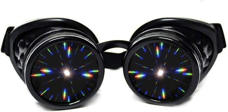 GloFX Black Padded Diffraction Goggles, Tinted Lenses, Limited Edition – Raves, EDM Festival Accessories, Light Shows, Club, Concert Wear - 3D Rainbow Prism Fractal Kaleidoscope