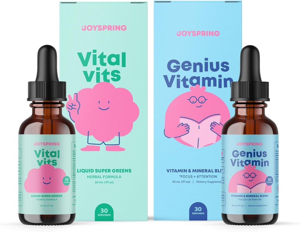 JoySpring Daily Multivitamin med Burdock Root & Elderberry Bundle | Barn Vitaminer Naturligt Källa, Icke-GMO, Non-Alcoholic Liquid Formel, Immunity Health Support | Vegan & Vegetariska kosttillskott