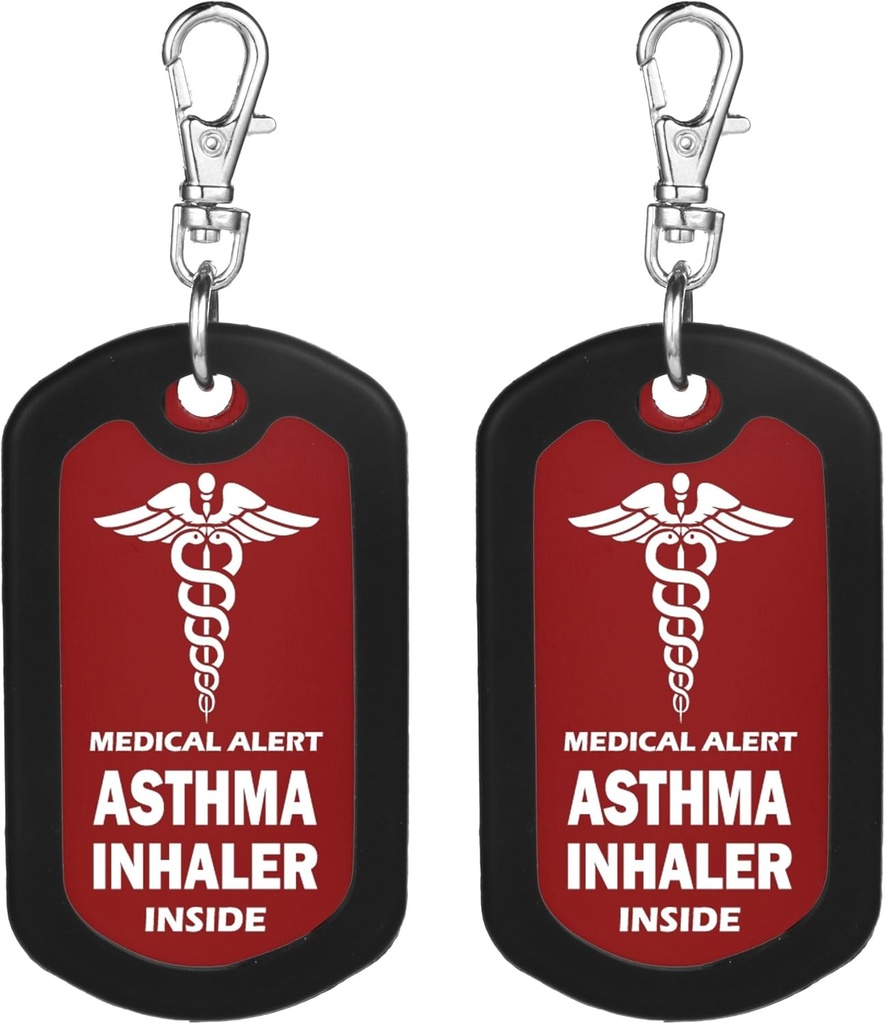 mnmoom 2pcs Asthma Inhaler Inuti Tag-Red Medical Alert Zipper Pull Bag Tag