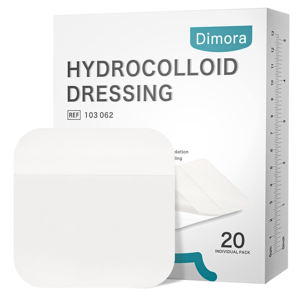 Dimora 20 Pack Hydrocolloid Wound Dressing, Ultra Thin 4 "x 4" Large Patch Bandages med självhäftande