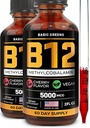 Vitamin B12 Sublingual Liquid Drops 5000 mcg – Vegan Methyl B-12 Supplement for Energy & Focus – B 12 Vitamin for Women & Men – Fast Absorption Methylcobalamin – 120 Servings – 4 fl oz