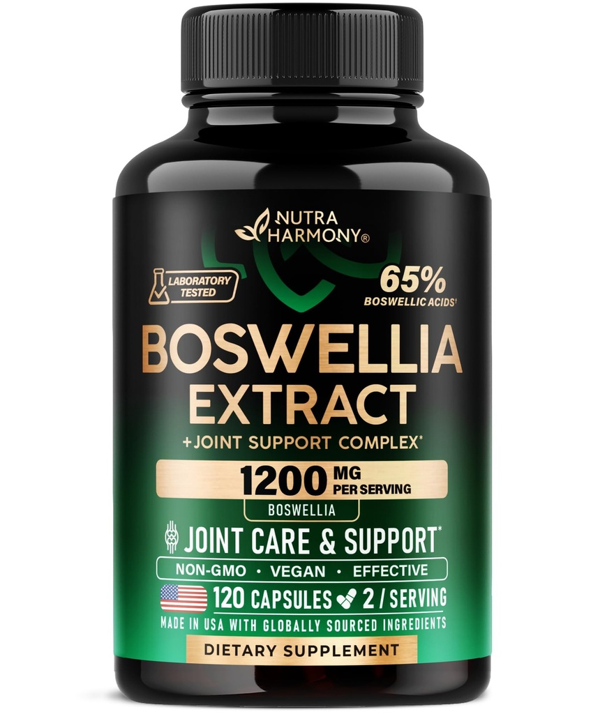 Boswellia 1200mg - Boswellia Extract | Gurkmeja | Hyaluronsyra | MSM | Samma - Gemensam hälsa och komfort - Boswellia Serrata | 65% Boswellsyra - för män och kvinnor - Made in USA - 120 kapslar