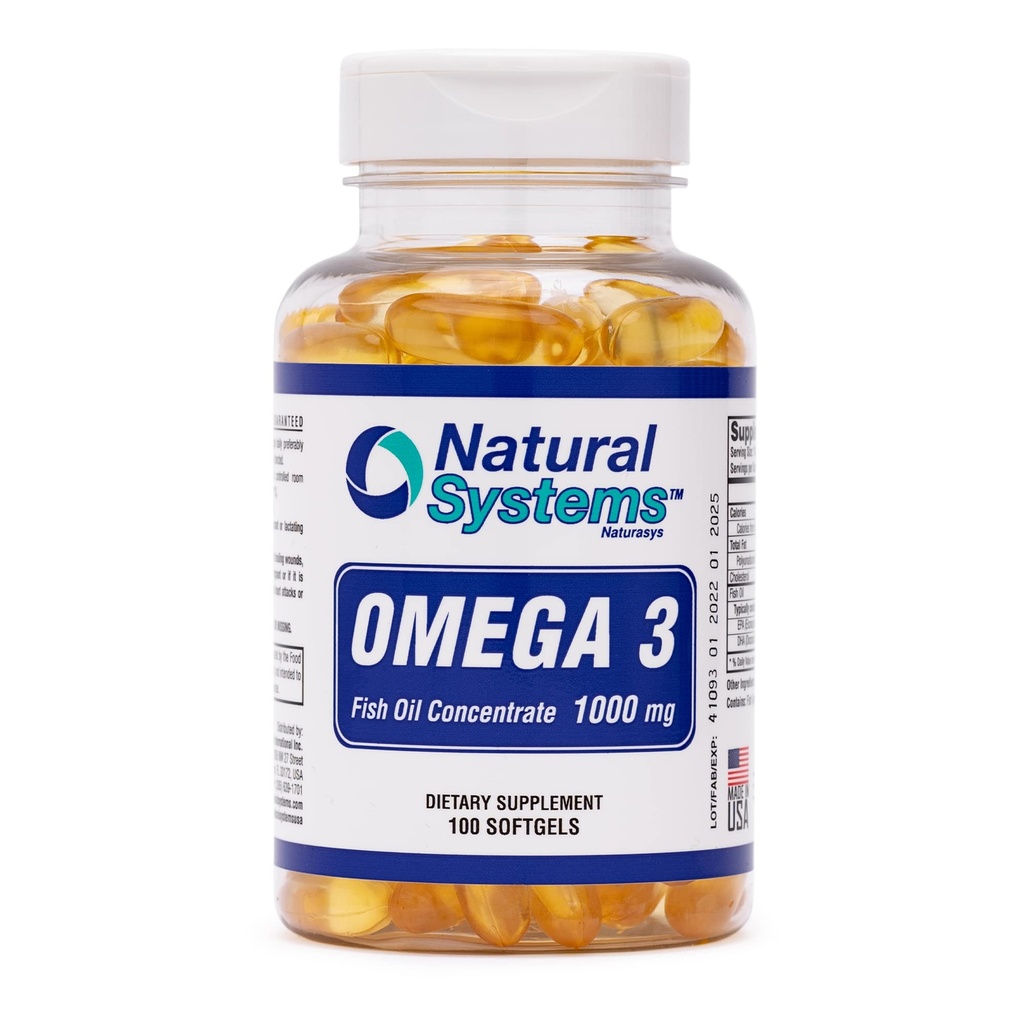 Omega 3 1000mg Fish Oil 100 Koncentrerade Softgels by Natural Systems - Omega 3 Supplements - Capsules for Daily Diet - EPA - DHA - Perfekt för hjärta, ögon, hjärna och gemensamma stöd