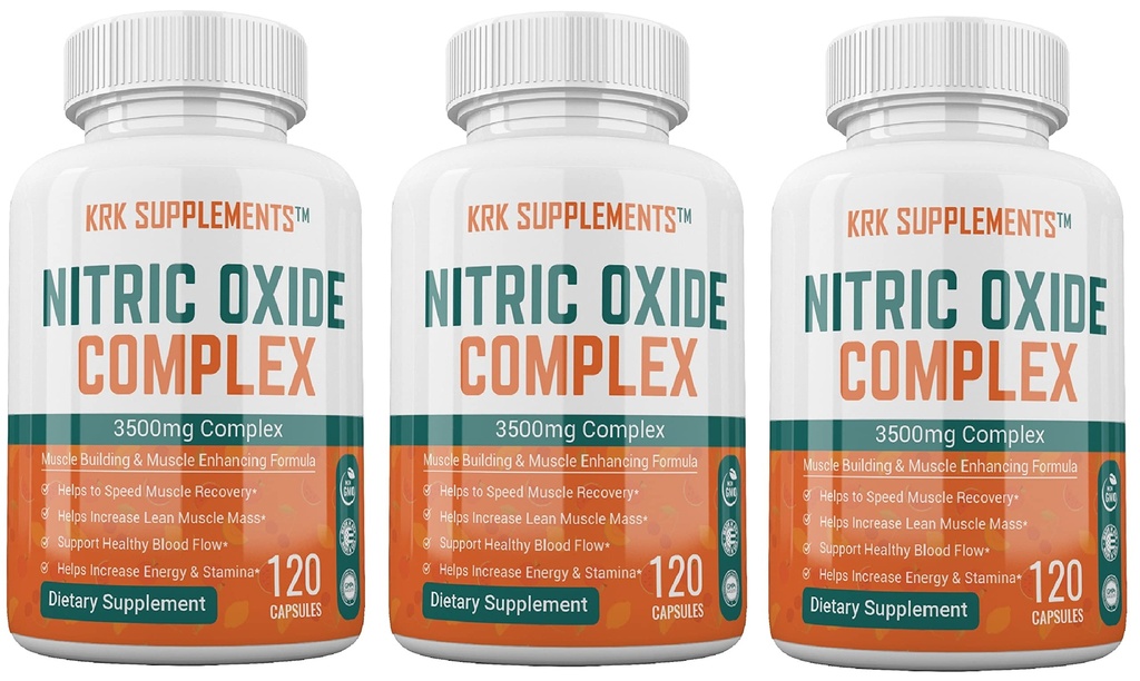 3 flaskor Nitric Oxide Komplex 3500mg Per Servering L-Arginine HCL AAKG AKG Alpha Ketoglutarate Citrulline Malate 360 Total Capsules