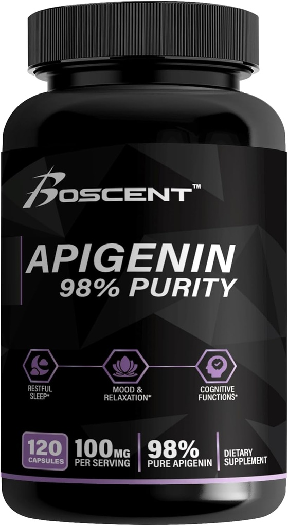 Apigenin Supplement 100mg från Chamomile Extract 120 Count - 98% renhet - Apigenin Supplement för sömn, humör, kognition, prostata hälsa - Utmärkt sömnhjälp, icke-GMO, inga fillers - 4-månaders leverans