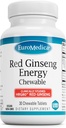 EuroMedica Red Ginseng Energy - Tillägg för att stödja hälsosam energi och fokus - Herbal Supplement med koreanska röda Ginseng Root Powder - Vegan tabletter för att hjälpa till hälsosam uthållighet - 30 tuggbara tabletter