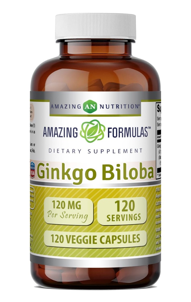 Fantastiska formler Ginkgo Biloba 120 Mg Supplement 120 kapslar | Standardiserad för att innehålla 24% Ginkgo Flavone Glycosides | Icke-GMO | Gluten Free | Made in USA