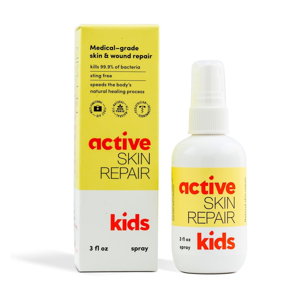 Active Skin Repair Kids First Aid Spray - Non-Toxic & Natural Kids Antiseptic Formel för mindre skär, sår, skrapor, streck, solbrännor och andra hudirritationer (3oz Spray)