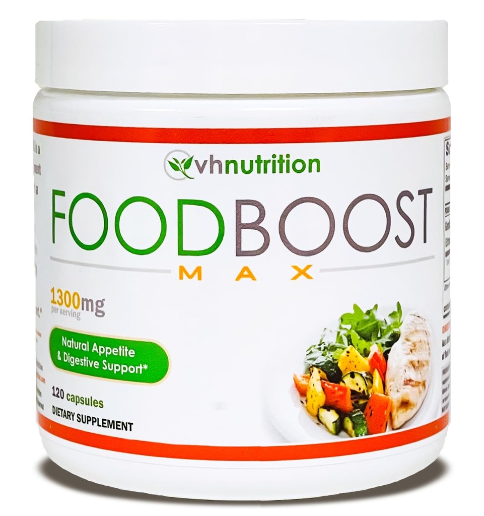 VH Nutrition | FoodBoost MAX | 1300mg Appetite Stimulant * Viktökning piller * för män och kvinnor | Formulerad med Gentian, Turmuric, Fennel | 120 kapslar